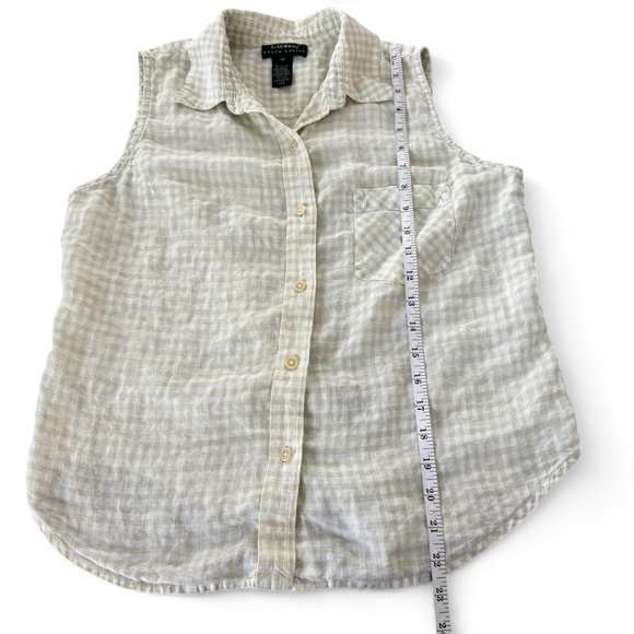 Ralph Lauren White and Green 100% Linen Sleeveless Button Down Shirt - Picture 8 of 8